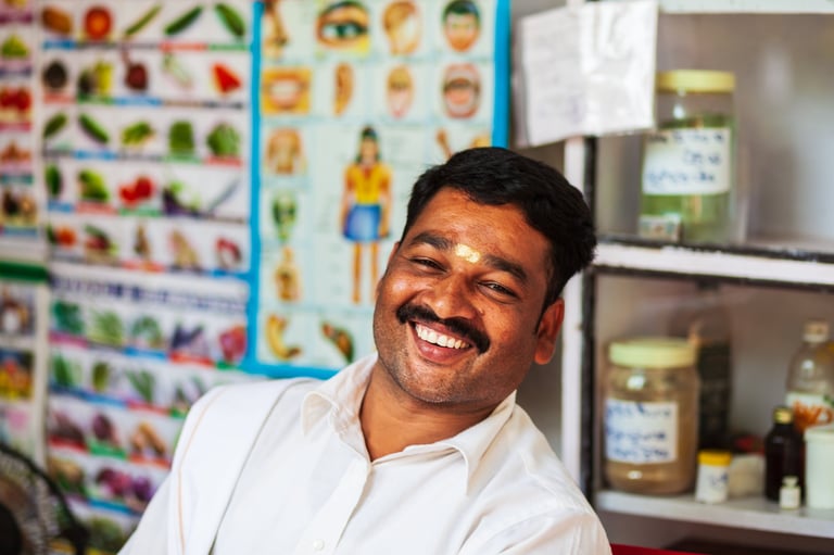 Ayurvedic doctor at the local clinic in Arambol village in north Goa in India
